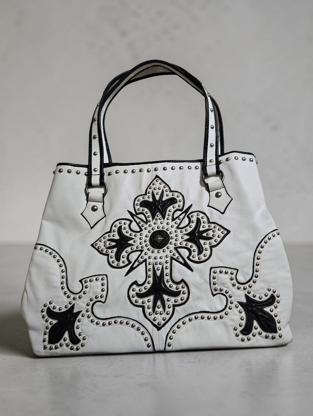 Cripple Creek Leather Studded Tote Bag with Black Accents